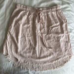 Umgee USA Size M Skirt Linen/Cotton Fringe Hem Drawstring Elastic Waist Boho